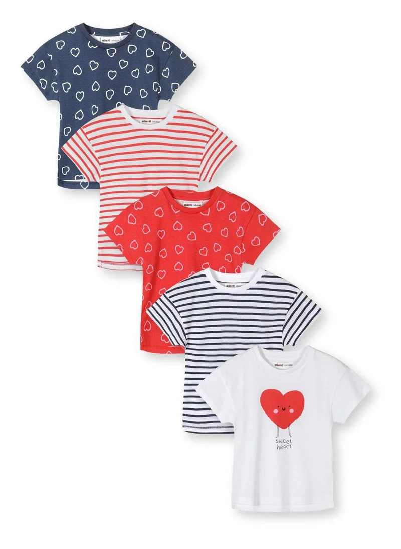 مينوتي Girls 5-pack cotton t-shirts striped and heart print multicolour 3m-7y